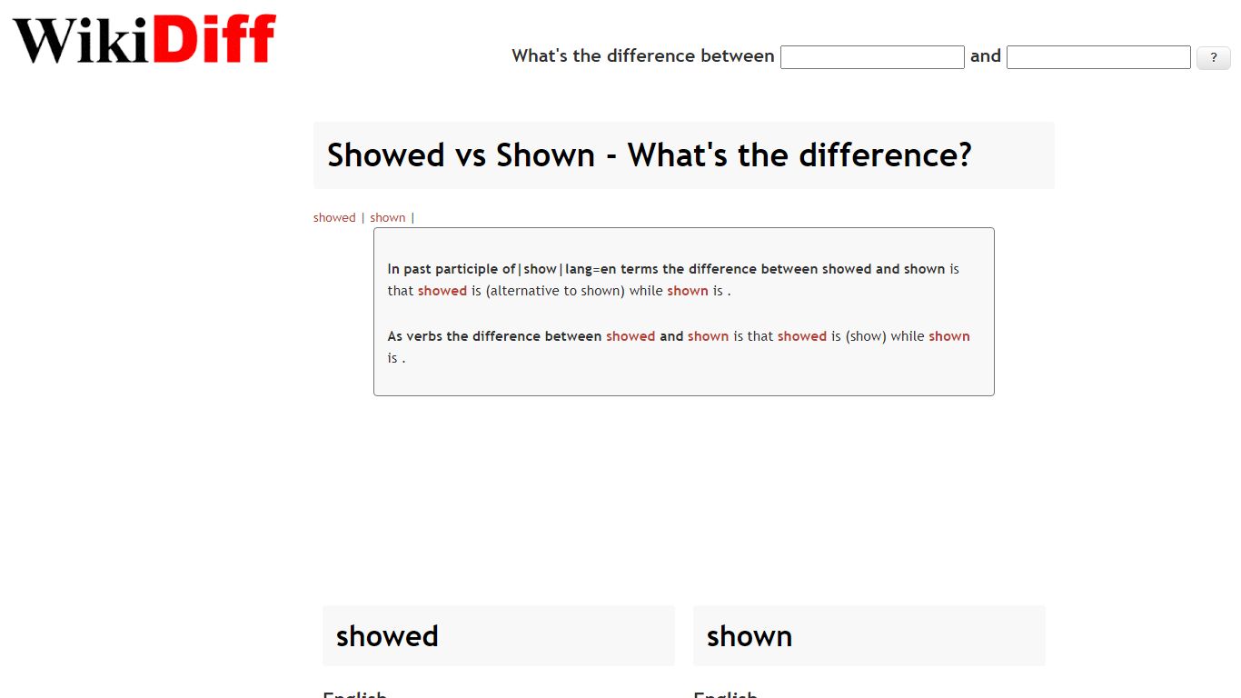 Showed vs Shown - What's the difference? | WikiDiff
